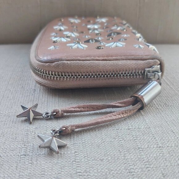 Jimmy Choo Clutch Nellie Star Studded Leather Zip Around Long Wallet Made Italy - Picture 8 of 12